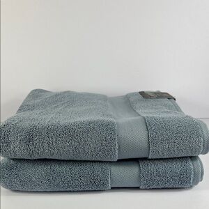 Ralph Lauren Wescott Bath Towels Stone Wash Blue 100% Cotton Luxury 2 Pc NEW